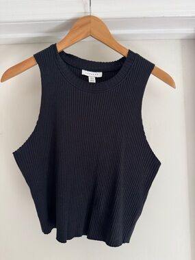 Topshop Black Ribbed Cotton Cropped Tank Top